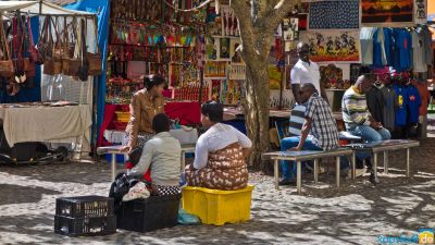 Colourful stalls on the Greenmarket Square in Cape Town